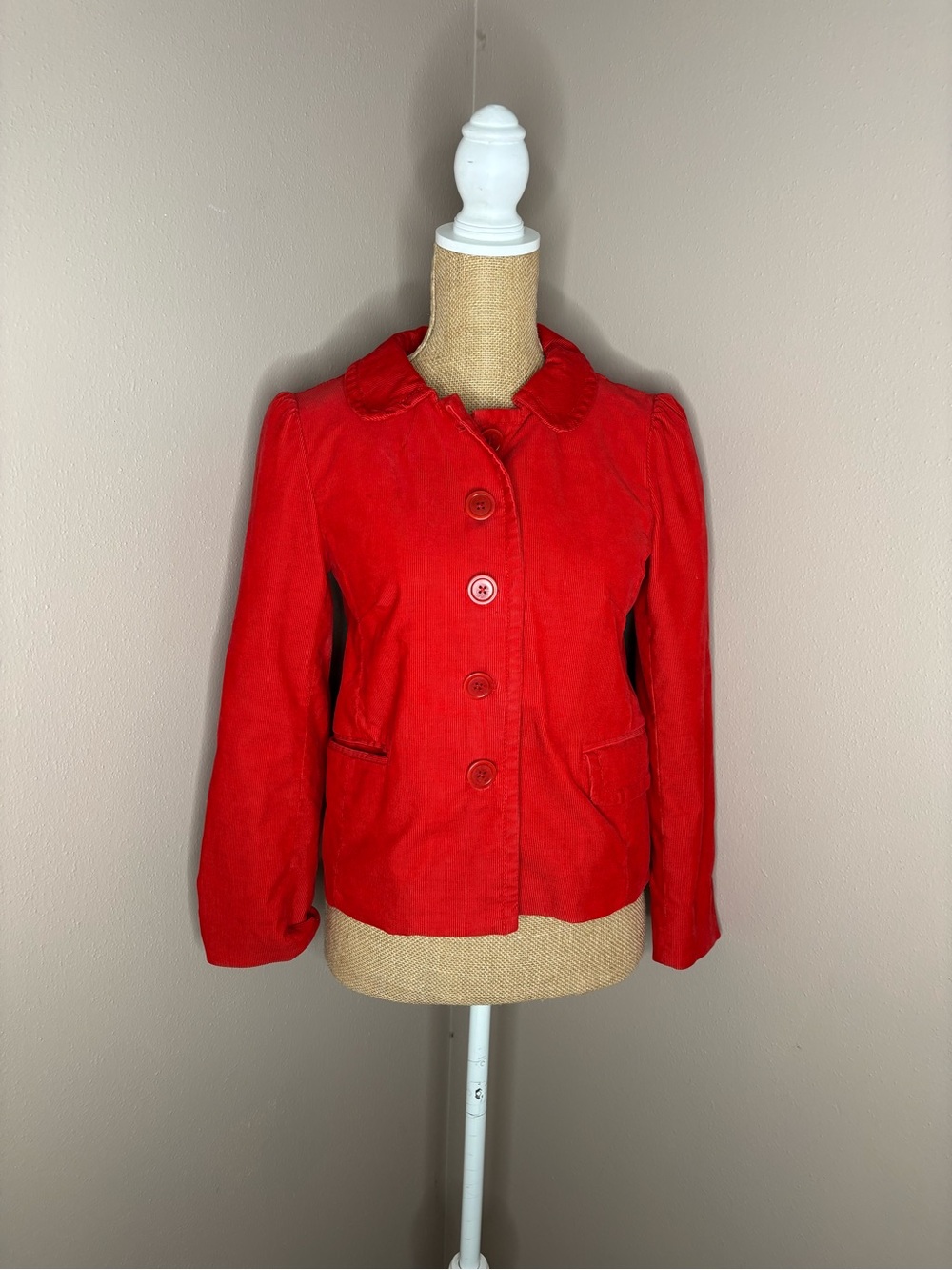 J. Crew Bright Red Button-Up Corduroy Cotton Blazer Jacket Size 2